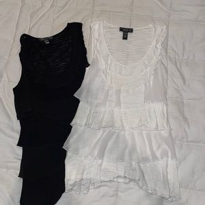 Cable & Gauge tops. Black and white ruffle.